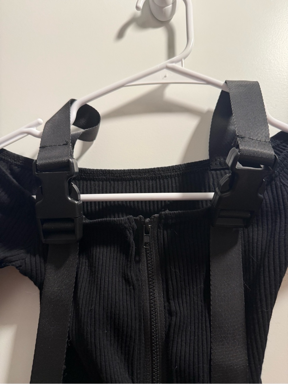 DollsKill Black Ribbed Harness Top with Buckles